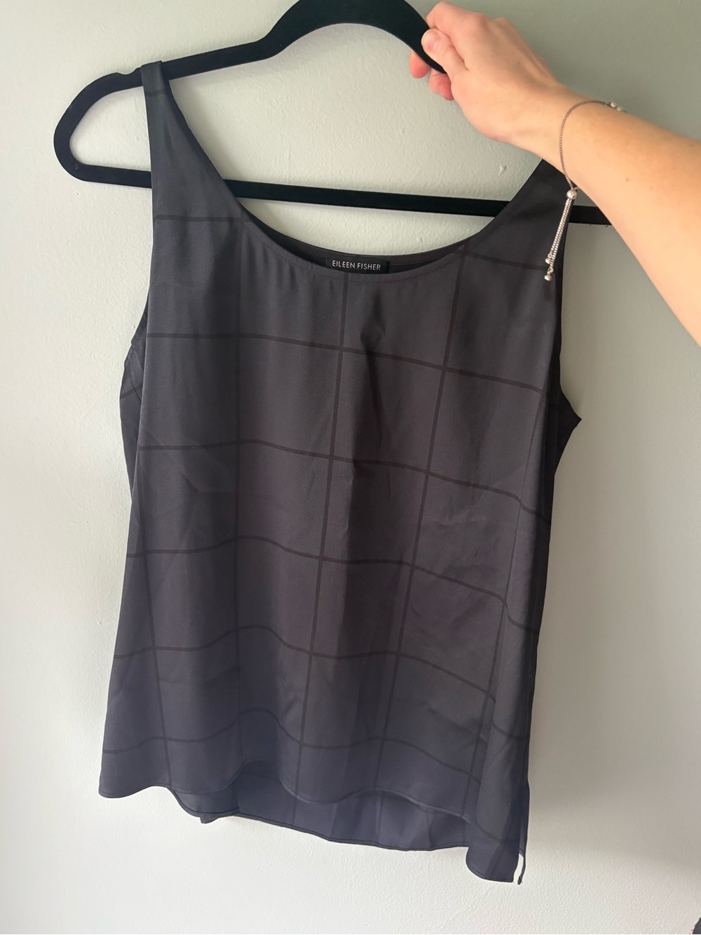NWOT Eileen Fisher Silk Windowpane Tank Top | Size Small Minimalist
